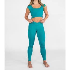 NEW BODY WRAPPERS recycled poly criss cross waist band legging with back pocket
